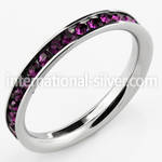 riz24 steel eternity band ring with purple crystal accents