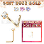 rnszm2 14 karat rose gold l shaped nose stud 22g color cz