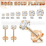 rprz 1 pair rose gold plated over silver earring studs cz