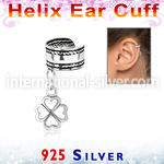 silver helix ear cuff w a rope edge w shamrock dangling  