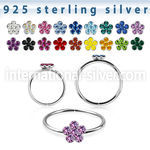 silver seamless nose hoop w crystals flower in the middle 