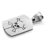 spd58 matte steel dog tag pendant with skull cross bones