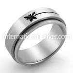 sr218 matte steel spinner ring with black butterfly design