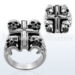 sr266 high polished steel ring with skulls on cross corners