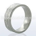sr279 high polished steel ring w heartbeat on matte center