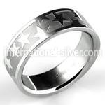 sr304 matte steel wedding band w high polished etched stars