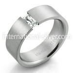 src4 matte stainless steel ring with 3x6mm clear crystal