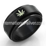 srlp2 black stainless steel spinner ring with marijuana design