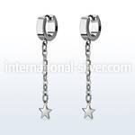 steel huggies earrings w a steel star on long chain 