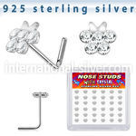 sxbufc36 silver l shaped nose studs 22g butterfly clear 36