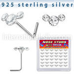 sxcuac36 silver l shaped nose studs 22g clear gems curved 36