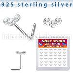sxcubc36 silver l shaped nose studs 22g clear gems curved 36