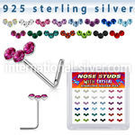 sxcubm36 silver l shaped nose studs 22g gems curve colors 36