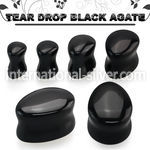 tgsf black agate double flare saddle ear plug teardrop shape