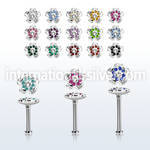 tlb38 steel tragus labret w a crystal flower upper part