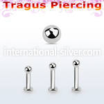 tlbb25 316l steel tragus labret 16g w a 2.5mm ball 