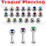 tlbc4s 316l steel tragus labret 16g w 4mm bezel set jewel ball 