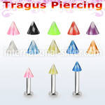 tlbckcn3 316l steel tragus labret 16g w a 3mm uv checkered cone 