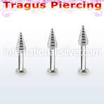 tlbcn4c 316l steel tragus labret 16g w a 4mm ridged drill cone 