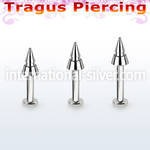 tlbcn4e 316l steel tragus labret 16g w 4mm grooved cone 