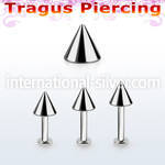 tlbcn5s 316l steel tragus labret 16g w a 5mm cone 