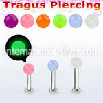 tlbglb4s 316l steel tragus labret 16g 4mm glow in the dark ball 