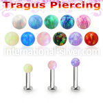 tlbop3 316l steel tragus labret 16g w 3mm synthetic opal ball 