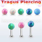tlbop5s 316l steel tragus labret 16g w 5mm synthetic opal ball 