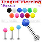 tlbsab3 316l steel tragus labret 16g w a 3mm solid color ball 