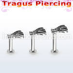 tlbskhd 316l steel tragus labret 16g casted steel skeleton hand