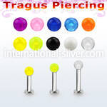 tlbuvb3 316l steel tragus labret 16g w a 3mm acrylic uv ball 