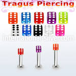 tlbuvdi3 316l steel tragus labret 16g w a 3mm acrylic uv dice 