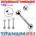 ubbinhb5 titanium straight barbell 14g half ball internal