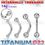 ubnbi titanium curved 14g barbell balls internal