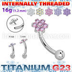 ubnbin10 titanium curved barbell 16g flower cz ball internal