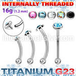 ubnbin11 titanium curved barbell flat back gem ball internal