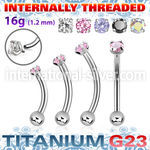 ubnbin12 titanium curved barbell 16g round cz ball internal