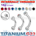 ubnejb3i titanium internal curved barbell 3mm gem balls