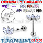 uhein23 titanium barbell three marquise cz ball internal