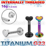 ulbin3 titanium labret internal threading 3mm heart