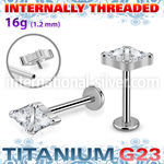 ulbin32 titanium labret stud 16g double triangle cz internal
