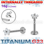 ulbin54 titanium labret stud 16g flower top five cz internal