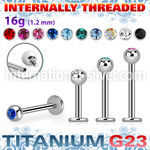 ulbjb3i titanium internal labret stud 3mm gem ball