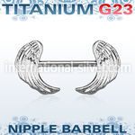 unpsh15 titanium g23 nipple barbell w two rhodium plated wings