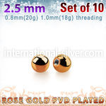 xbtt25xs rose gold pvd plated surgical steel 2.5mm balls