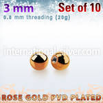 xbtt3xs rose gold pvd plated surgical steel 3mm balls