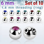 xjb6ho pack 10 6mm steel through hole ball w bezel set crystal