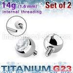 xujb5i titanium ball tops with prss fit clear gem 5mm