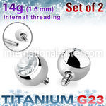 xujb6i titanium ball tops with prss fit clear gem 6mm
