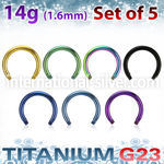 xutcb14 set 5mm anodized titanium g23 circular barbell post 14g 
